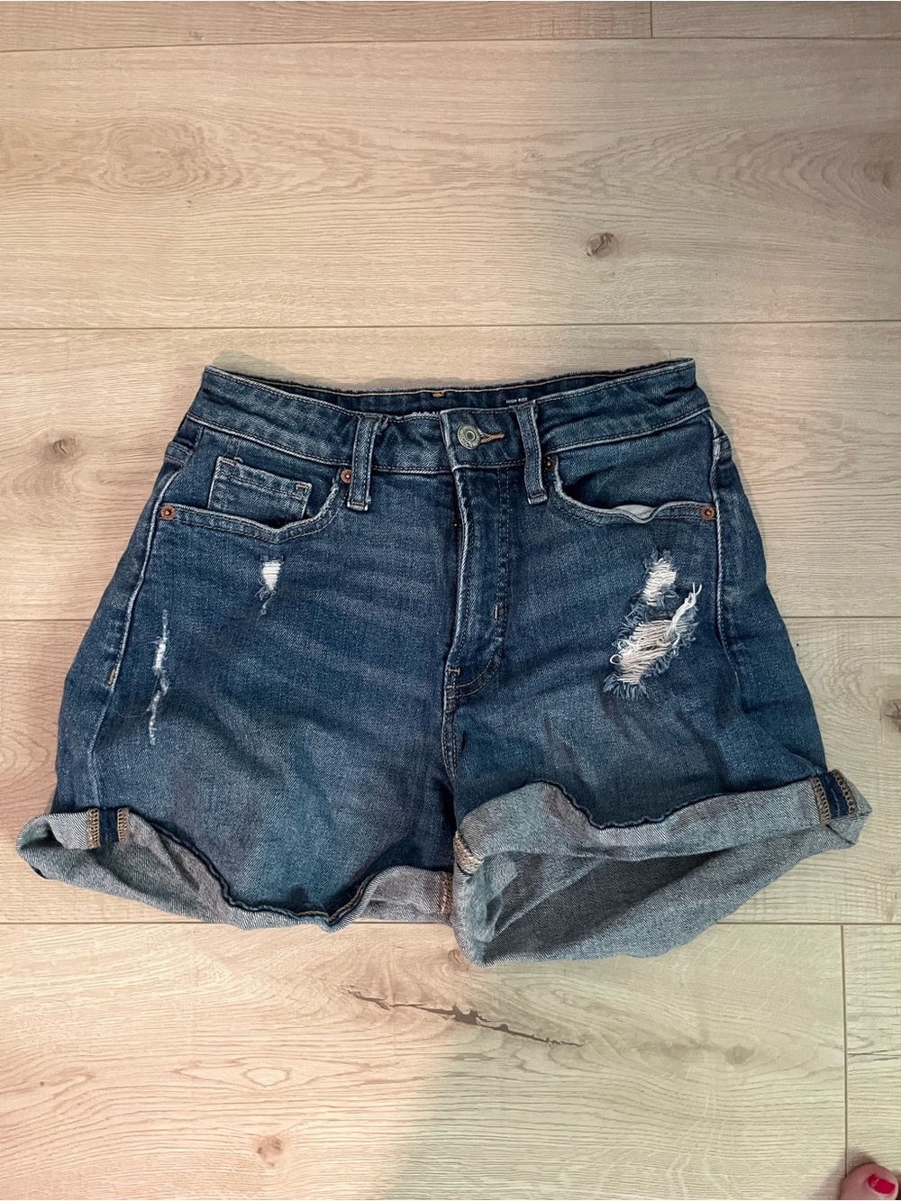 Old Navy Distressed Rolled-Hem Blue Denim Shorts